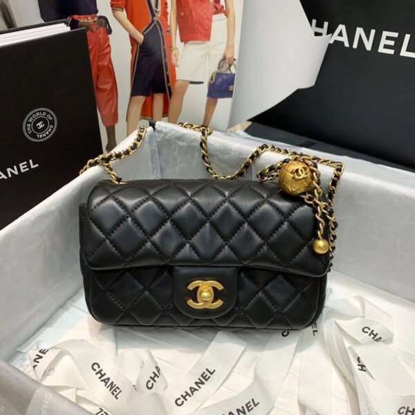 Chanel Flap Bag With CC Ball On Strap Black For Women, Women&rsquo;s Handbags, Shoulder And Crossbody Bags 7.8in/20cm AS1787
