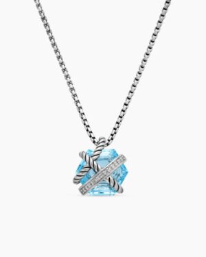 Cable Wrap Necklace Sterling Silver with Blue Topaz and Diamonds, 12.5mm