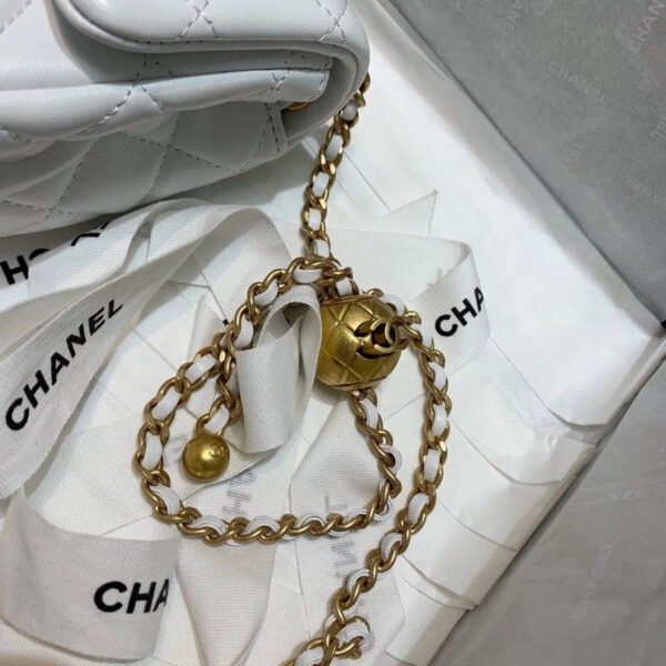 Chanel Mini Flap Bag With CC Ball On Strap White For Women, Women&rsquo;s Handbags, Shoulder And Crossbody Bags 6.7in/17cm AS1786