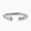 Classic Cable Bracelet Sterling Silver with 18K Yellow Gold and Pave Diamond Domes, 7mm
