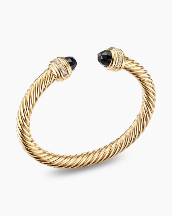 Classic Cablespira Bracelet 18K Yellow Gold with Black Onyx and Diamonds, 7mm
