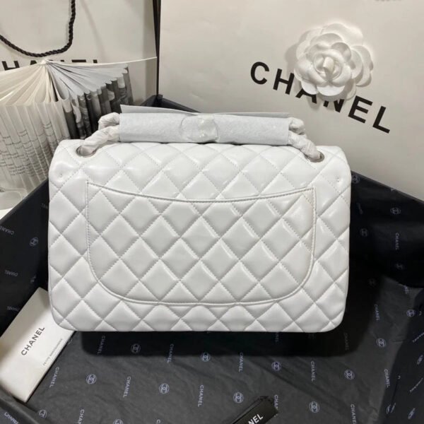 Chanel Large Classic Handbag Silver Hardware White For Women, Women&rsquo;s Handbags, Shoulder Bags 11.8in/30cm