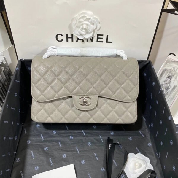 Chanel Large Classic Handbag Silver Hardware Grey For Women, Women&rsquo;s Handbags, Shoulder Bags 11.8in/30cm