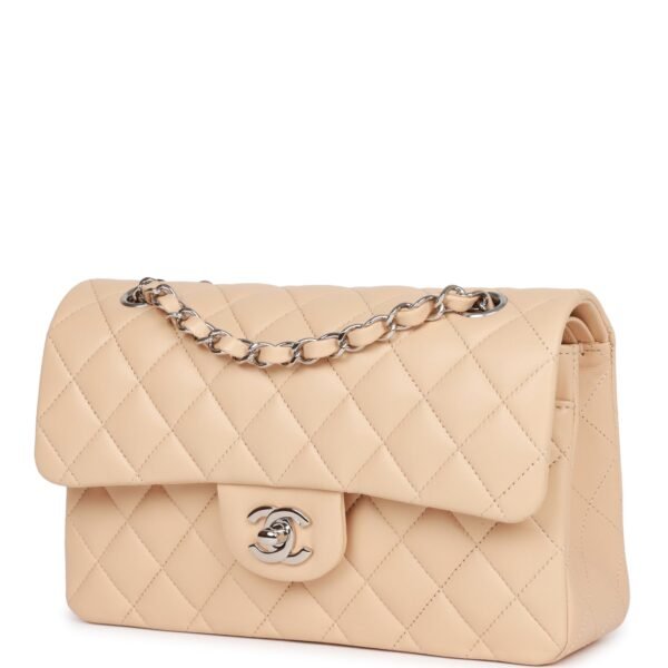 C001686A-2571-D9FD-A15A-BFCE296A6F5E.jpg Small Classic Double Flap Beige Lambskin Silver Hardware