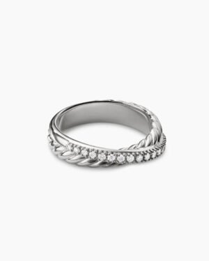 Crossover Band Ring Sterling Silver with Diamonds, 5.3mm