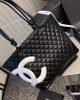 CHANEL Calfskin Quilted Large Cambon Tote Black White