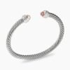 Classic Cable Bracelet Sterling Silver with Morganite and Diamonds, 5mm