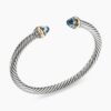 Classic Cable Bracelet Sterling Silver with 14K Yellow Gold and Blue Topaz, 5mm