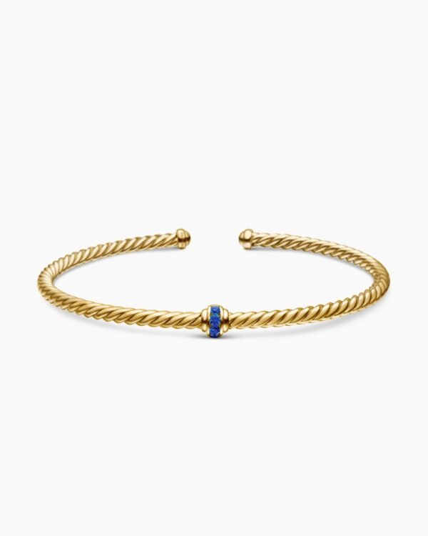 Classic Cablespira&reg; Station Bracelet 18K Yellow Gold with Pav&eacute; Blue Sapphires, 3mm