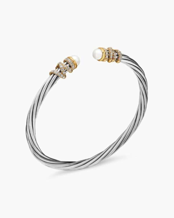 Helena Bracelet Sterling Silver with 18K Yellow Gold, Pearls and Diamonds, 4mm