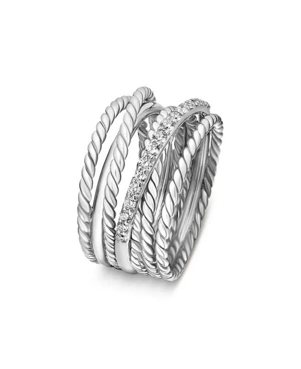 Crossover Wide Diamond Stacked Ring - 6