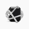 Cable Wrap Ring Sterling Silver with Black Onyx and Diamonds - 6