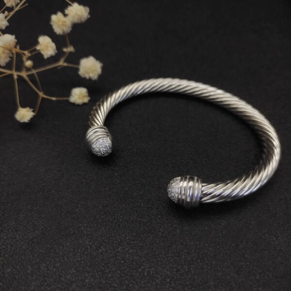Classic Cable Bracelet Sterling Silver with Diamond Domes, 7mm