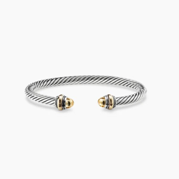 Classic Cable Bracelet Sterling Silver with 14K Yellow Gold and Prasiolite, 5mm