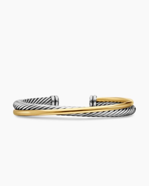 Crossover Two Row Cuff Bracelet Sterling Silver with 18K Yellow Gold, 5mm