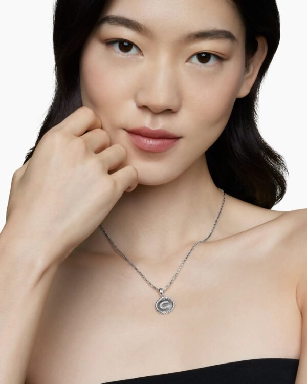 Initial Charm Necklace Sterling Silver with Diamond C