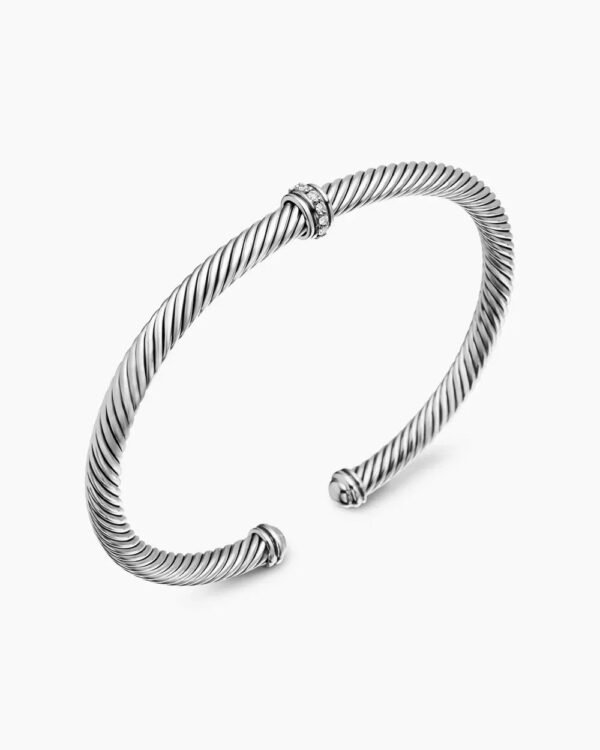 Classic Cable Station Bracelet Sterling Silver with Diamonds, 4mm