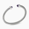 Classic Cable Bracelet Sterling Silver with Amethyst and Diamonds, 5mm