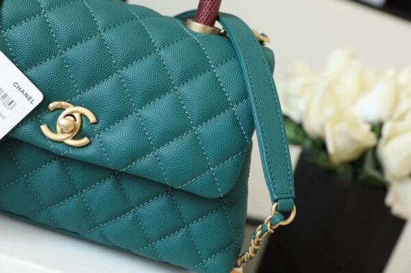 Chanel Medium Flap Bag With Top Handle Teal For Women, Womens Handbags, Shoulder And Crossbody Bags 9in/23cm A92990