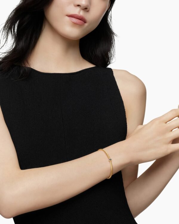 Classic Cablespira&reg; Station Bracelet 18K Yellow Gold with Pav&eacute; Blue Sapphires, 3mm