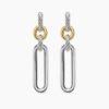 Lexington Double Link Drop Earrings Sterling Silver with 18K Yellow Gold, 53.5mm