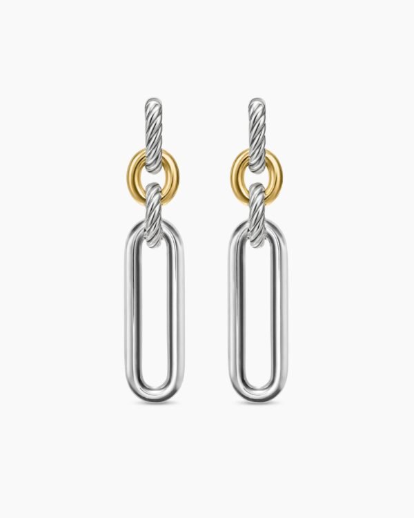 Lexington Double Link Drop Earrings Sterling Silver with 18K Yellow Gold, 53.5mm