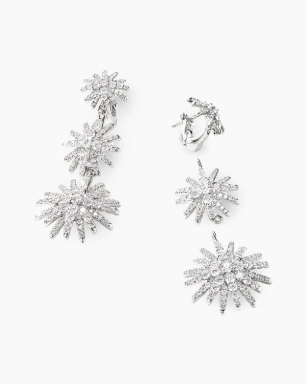 Starburst Triple Drop Earrings 18K White Gold with Diamonds, 51mm
