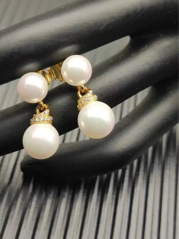 Double Pearl Pave 18K Gold Diamond Earrings