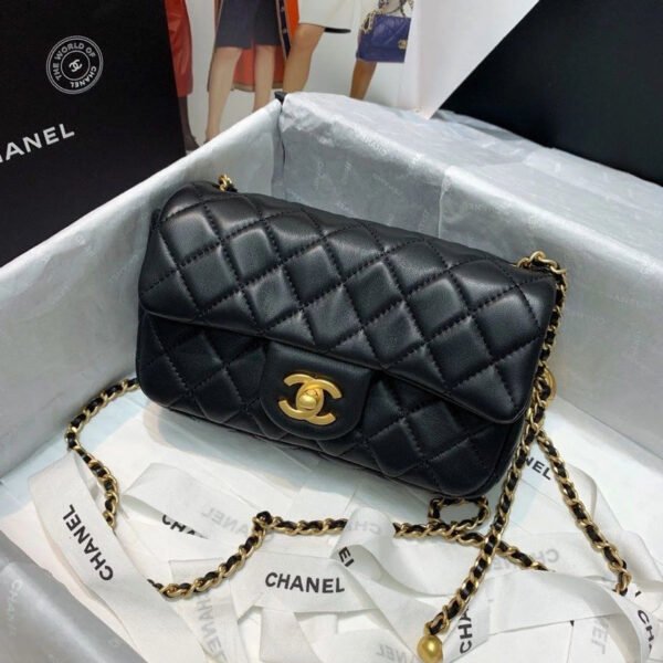Chanel Flap Bag With CC Ball On Strap Black For Women, Women&rsquo;s Handbags, Shoulder And Crossbody Bags 7.8in/20cm AS1787
