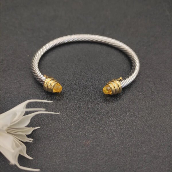 Classic Cable Bracelet Sterling Silver with Citrine and Diamonds, 5mm