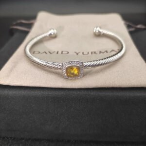 David Yurman  Sterling Silver Diamond And Citrine 4mm Noblesse Cable Bracelet