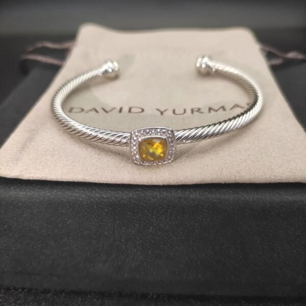David Yurman  Sterling Silver Diamond And Citrine 4mm Noblesse Cable Bracelet