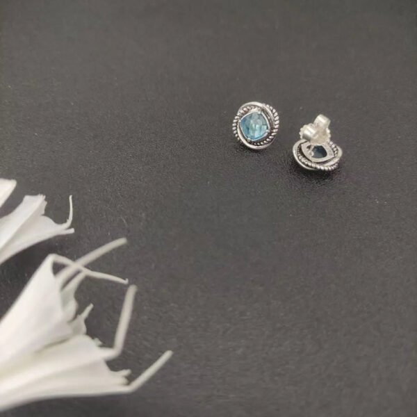 Infinity Stud Earrings Sterling Silver with Blue Topaz, 13mm