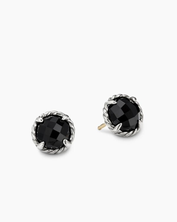 Petite Chatelaine Stud Earrings Sterling Silver with Black Onyx, 8mm