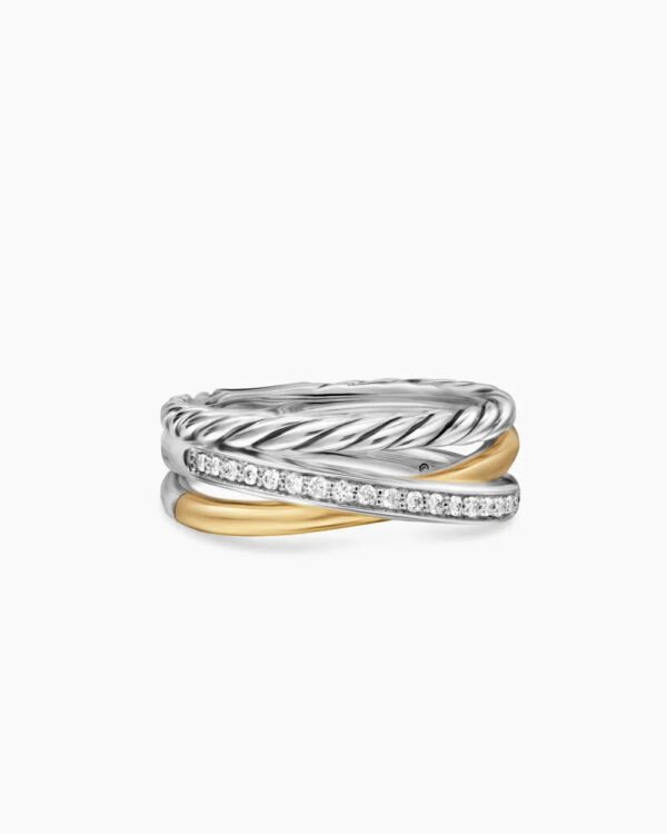 Crossover Three Row Ring Sterling Silver with 18K Yellow Gold and Diamonds - 6