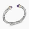 Classic Cable Bracelet Sterling Silver with 14K Yellow Gold and Amethyst, 7mm