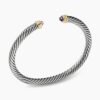 Classic Cable Bracelet Sterling Silver with 14K Yellow Gold and Amethyst, 5mm