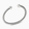 Classic Cable Bracelet Sterling Silver with Pearls and Diamonds, 5mm