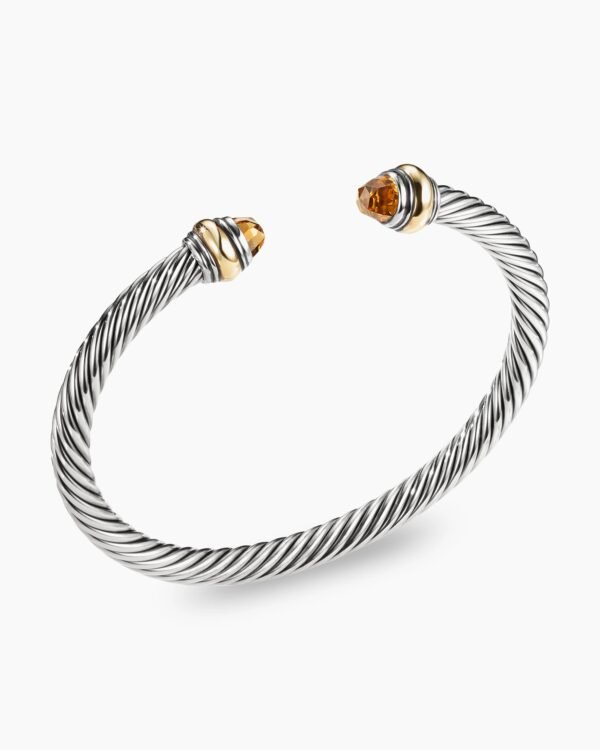 Classic Cable Bracelet Sterling Silver with 14K Yellow Gold and Citrine, 5mm