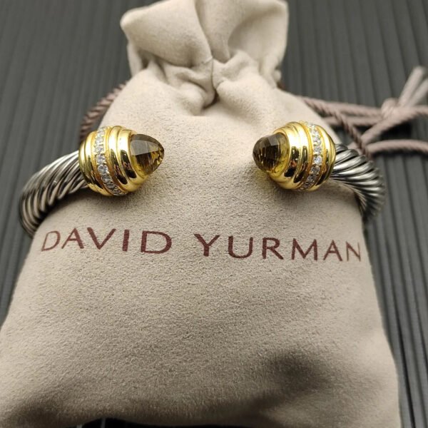 Classic Cablespira&reg; Bracelet Sterling Silver with 14K Yellow Gold,brown and Diamonds, 7mm