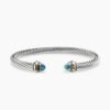 Classic Cable Bracelet Sterling Silver with 14K Yellow Gold and Turquoise, 5mm