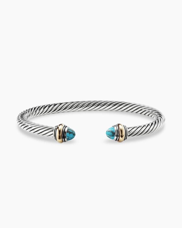 Classic Cable Bracelet Sterling Silver with 14K Yellow Gold and Turquoise, 5mm