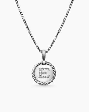 CF05F158-79B7-AA1A-C4A9-B477BA513C40.jpg Initial Charm Necklace Sterling Silver with Diamond E