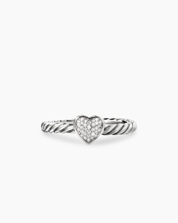 Cable Collectibles Heart Stack Ring Sterling Silver with Pave Diamonds, 6.2mm