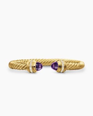 Classic Cablespira Bracelet 18K Yellow Gold with Amethyst and Diamonds, 7mm