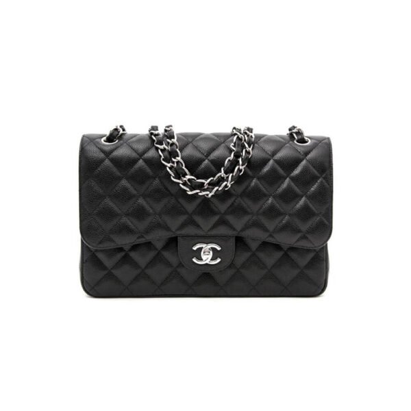 Chanel Large Classic Handbag Grained Calfskin & Silver Metal A58600