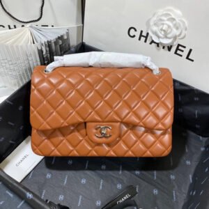 Chanel Large Classic Handbag Silver Hardware Brown For Women, Women&rsquo;s Handbags, Shoulder Bags 11.8in/30cm