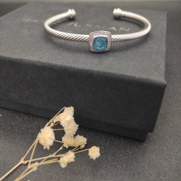 David Yurman  Sterling Silver Diamond And Blue Topaz 4mm Noblesse Cable Bracelet