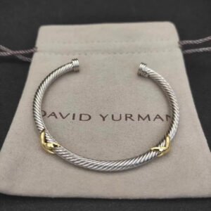X Classic Cable Station Bracelet Sterling Silver with 18K Yellow Gold, 4mm