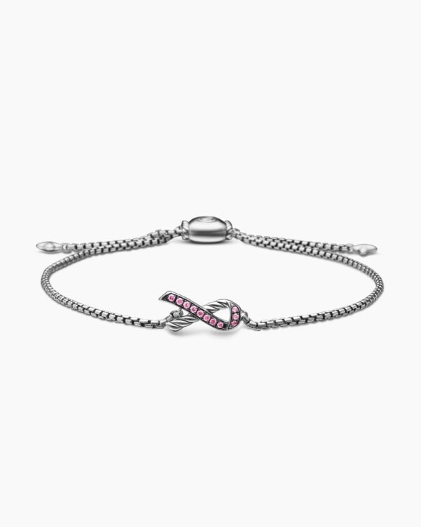 Cable Collectibles&reg; Ribbon Chain Bracelet Sterling Silver with Pav&eacute; Pink Sapphires